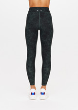 THE UPSIDE Cobra 25inch Midi Pant in tonal Dark Green Cobra print is a recycled mid-rise 7/8 length legging with drawcord waist and printed arrow logo at centre back.