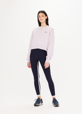THE UPSIDE Akasha Dominique Crew in Orchid Purple is a sustainable organic cotton fleece crew with a high neck band in soft rib and cropped in length.