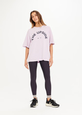 THE UPSIDE Akasha Laura Tee in Orchid Purple is a 100% organic cotton jersey with a rib neckline, splits at hem and printed with our horseshoe logo at centre front.