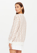 THE UPSIDE womens ivory/beige Boulevard Piper Knit Cardigan made with organic cotton features a longline v-neck and button front opening, great for tennis.