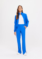THE UPSIDE women's blue Bahia Margot Jacket made in soft lenzing viscose fabric is designed for a slim fit. This zip front jacket features welt pockets, a ribbed neckline, hem and cuffs.