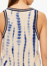 THE UPSIDE women's creme and navy tie dye Wishbone Emma Knitted Tank is made with 100% organic cotton. Designed for leisure this lightweight tank features a stripy ribbed neckline.