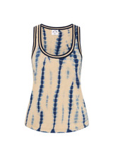 THE UPSIDE women's creme and navy tie dye Wishbone Emma Knitted Tank is made with 100% organic cotton. Designed for leisure this lightweight tank features a stripy ribbed neckline.