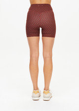 THE UPSIDE women's polka dot Maho 5 inch Pocket Spin Short is made from a soft recycled ribbed fabric and features a high-rise v waistband and discreet side pockets.