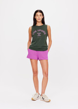 THE UPSIDE women's green Jetset Jeet Tank is made with organic cotton jersey, designed for a relaxed fit. This classic muscle tank features folded armhole details, perfect for leisure.