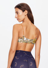 THE UPSIDE women's neutral paisley print Vadella Ballet Bra is made from recycled polymaide. The soft supported ballet bra features adjustable straps. Designed for yoga, pilates and barre.