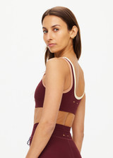 THE UPSIDE women's maroon Trail Harley Scoop Neck Bra is made from soft, breathable fabric and features a soft elasticated underbust with removable cups.