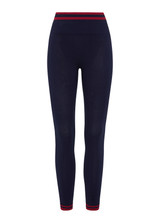 THE UPSIDE women's navy Seamless 25 inch Midi Legging is made from soft and comfortable organic cotton fabric and features a ribbed waistband.