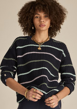 THE UPSIDE women's stripe organic cotton Sebastian Crew Knit Sweater is designed for a relaxed fit and features a knitted rib neckline and cuffs. Made for lifestyle.