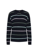 THE UPSIDE women's stripe organic cotton Sebastian Crew Knit Sweater is designed for a relaxed fit and features a knitted rib neckline and cuffs. Made for lifestyle.