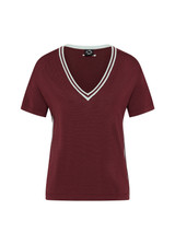 THE UPSIDE women's merlot Sienna V Neck Tee is a retro style slim fit track tee in a lightweight knit and features a deep V neckline. Made for everyday.