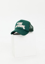THE UPSIDE women's green Stardust Trucker Hat features a foam front and mesh back with an adjustable snapper.