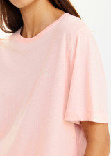 THE UPSIDE women's cotton linen Spellbound Jodhi Tee is a classic tee shape in washed quartz pink with upside logo printed on chest. Made for lifestyle.