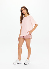 THE UPSIDE women's cotton linen Spellbound Jodhi Tee is a classic tee shape in washed quartz pink with upside logo printed on chest. Made for lifestyle.