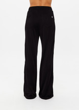 THE UPSIDE women's black Roma Pant is high-waisted with a elasticated waistband with drawcord, contrast cream stripes down sides and front & back pockets. The perfect everyday pant.