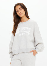 THE UPSIDE women's grey Paloma Crew offers a relaxed fit with drop shoulder and The Upside logo printed on front chest. The perfect everyday jumper.
