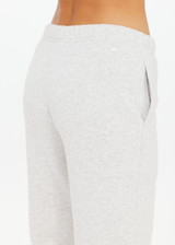 THE UPSIDE women's grey Harrison Track Pant is a mid to low rise fit and features a slim elasticated waistband, side pockets and an embroidered arrow logo on back. Perfect for travelling or everyday.