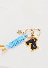THE UPSIDE multi Seven Keyring with gold metal star and macrame paracord in palme blue and white with rubber dipped ends.