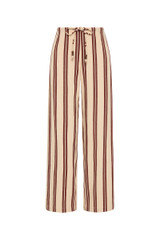 THE UPSIDE women's stripe organic cotton Baja Charli Drawstring Pant is low-rise with a straight leg, soft elastic waistband, and wooden bead ends on drawcord. Made for lifestyle.