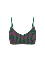 THE UPSIDE women's check Aliki Ballet Bra offers a comfortable fit with adjustable elastic straps in a textured green gingham fabric. Made for yoga and Pilates.
