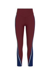 THE UPSIDE women’s maroon Adesa 25In High Midi Pant in recycled rib features a V-panel waistband and moisture-wicking properties. Made for high impact.