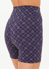 THE UPSIDE women's monogram jacquard Ezra 5inch High Spin Short is high-rise with a V panel waistband. Made for yoga and pilates.