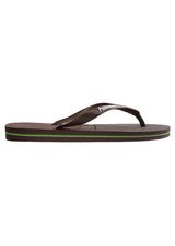 THE UPSIDE women's brown Havaiana Brazil Logo has a slip-on design, made from flexible Brazilian rubber and features flag pin detail. Made for everyday wear.
