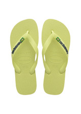 THE UPSIDE women's green Havaiana Brazil Logo has a slip-on design, made from flexible Brazilian rubber and features flag pin detail. Made for everyday wear.