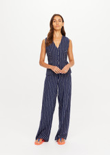 THE UPSIDE women's navy & white stripe Belize Charli Drawstring Pant is a low-rise regular fit, featuring a elasticated waistband with drawcord. Perfect for everyday.