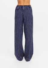 THE UPSIDE women's navy & white stripe Belize Charli Drawstring Pant is a low-rise regular fit, featuring a elasticated waistband with drawcord. Perfect for everyday.