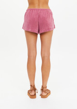 THE UPSIDE women's pink terry towelling Cocos Lucie Drawstring Short has a low-rise cheeky fit with a soft elasticated waistband with a drawcord. Perfect for holiday.
