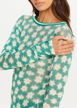 THE UPSIDE women's green Latania Ada Long Sleeve Knit is regular fit with a geometric print and striped knitted rib neckline. Made for lifestyle.