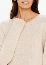 THE UPSIDE women's natural Felice Knit Crew offers a relaxed fit with a silk noil-cotton blend, featuring a ribbed neckline and cuffs. Made for lifestyle.