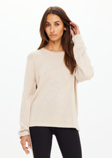 THE UPSIDE women's natural Felice Knit Crew offers a relaxed fit with a silk noil-cotton blend, featuring a ribbed neckline and cuffs. Made for lifestyle.
