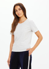 THE UPSIDE women's grey Joy Tee is slim fit in organic cotton jersey with soft ribbed neckline and embroidered horseshoe logo at front chest. Made for lifestyle.