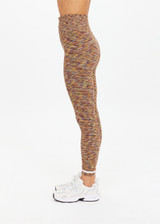THE UPSIDE women's multi coloured spacedye Seamless 25inch Legging offers a supportive & comfortable fit and features white striped ribbed cuffs.  Made for yoga & pilates.