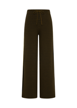 THE UPSIDE women's olive organic cotton Castilla Juniper Knit Pant has a soft and supportive fit and features a straight leg with contrast side stripes. Made for lifestyle.