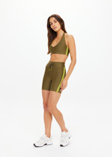 THE UPSIDE women's olive eco tech Oxford Ulla Halter Bra is designed for a supportive and comfortable fit and features a mid-coverage scoop halter. Made for performance.