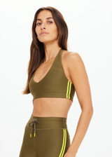 THE UPSIDE women's olive eco tech Oxford Ulla Halter Bra is designed for a supportive and comfortable fit and features a mid-coverage scoop halter. Made for performance.