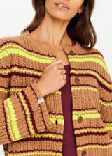 THE UPSIDE women's stripe organic cotton Bendetta Knit Cardigan is designed for a relaxed fit and features a button-up cardigan with tortoiseshell branded buttons. Made for lifestyle.