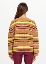 THE UPSIDE women's stripe organic cotton Bendetta Knit Cardigan is designed for a relaxed fit and features a button-up cardigan with tortoiseshell branded buttons. Made for lifestyle.