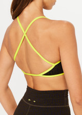 THE UPSIDE women's olive jacquard Castilla Anya Crossback Bra is designed for a soft and comfortable fit and features a high neck crossback bra with removable cups. Made for yoga and pilates.