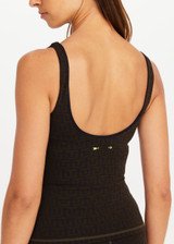 THE UPSIDE women's olive jacquard Castilla Amelia Tank Top is designed for a soft and comfortable fit and features a scoop neck and shelf bra with removable cups. Made for yoga and pilates.