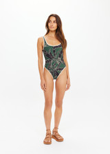 THE UPSIDE women's floral Tamara Scoop One Piece is a soft and comfortable fit, featuring contrast cream binds and a shaped legline. Made for swim.