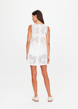 THE UPSIDE women's white Halcyon Helix Lace Mini Dress is a high neck A-line shift dress with a centre back zipper. Designed to be warm with the Capri Bra and Fox Shortie for coverage. Made for lifestyle.