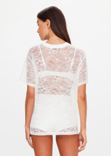 THE UPSIDE women's white Memento Lace Sammi Tee is designed to be sheer, oversized and can be paired with the Capri Bra for coverage. Made for lifestyle.