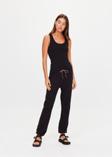 THE UPSIDE women's black organic cotton Bangalow Scoop Tank Top features a scoop neckline with high back in a ribbed fabrication and finished with an embroidered arrow at back. The perfect everyday tank, made to last.