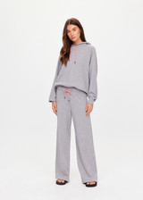 THE UPSIDE women's grey organic cotton Sandy Wide Leg Track Pant is cut in a relaxed shape with an elasticated waistband and pink paracord drawcord. The perfect everyday track pant, made to last.