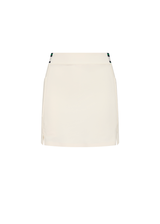 THE UPSIDE women's cream recycled soft peached Courtship Becket Mini Skirt is a panelled tennis skirt featuring an internal short external pockets with contrast striped elastic detailing at waistband. Made for tennis, gold & pickleball.