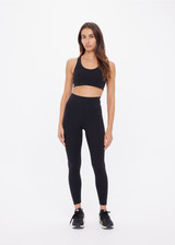 THE UPSIDE women's black recycled jacquard Castilla 25inch Legging is high-rise with a V panel waistband. Made for yoga & pilates.
